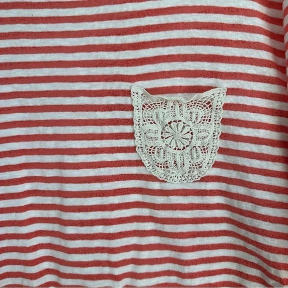 Tea N Rose Boutique Women's 3/4 Sleeve White & Salmon Striped Top Sz S GUC - Picture 3 of 8